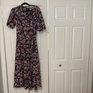 Bobeau Navy Blue Cross Hi-Low Midi Sundress Flutter Sleeve